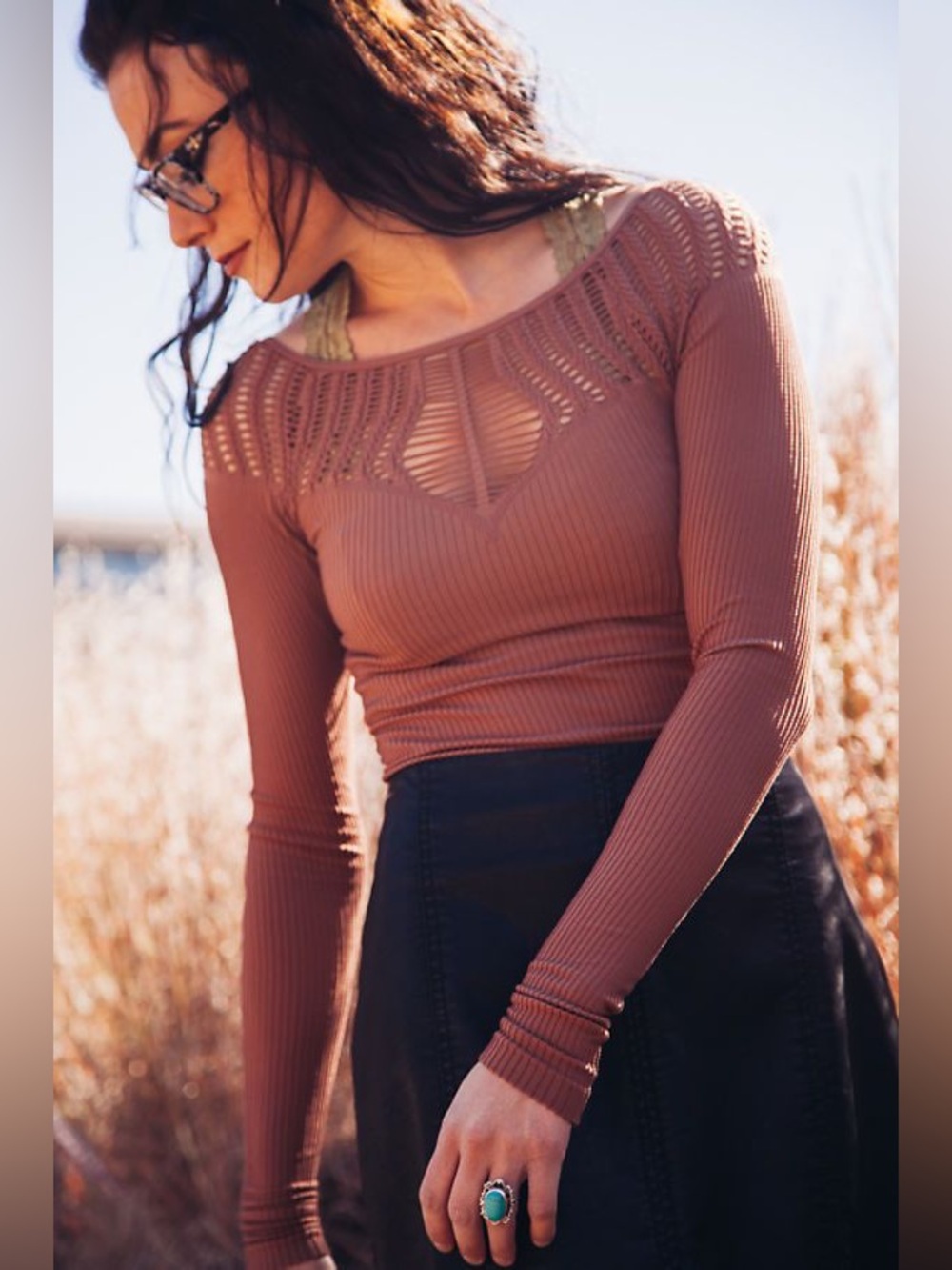 Intimately by Free people XS mocha seamless Long Sleeve with cutouts